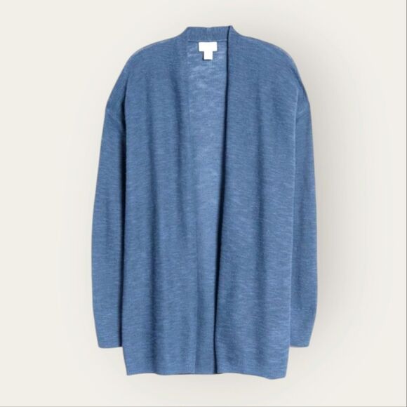 Caslon Linen Cotton Blend Open-Front Lightweight Sweater Cardigan Blue Ensign M - Picture 2 of 8